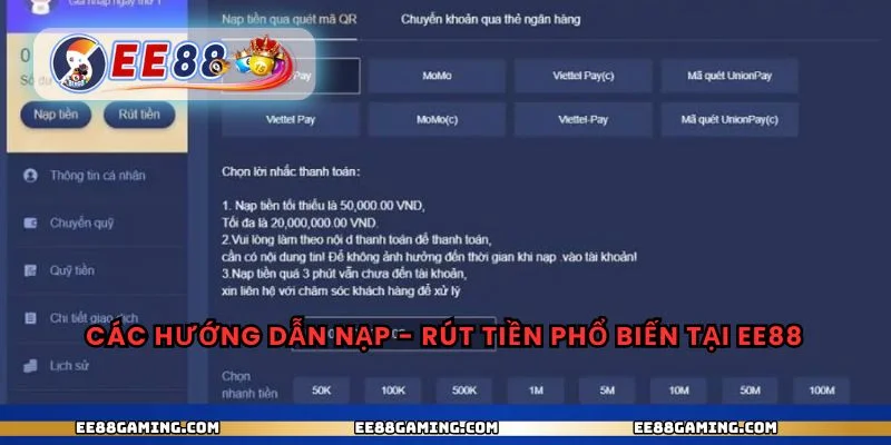 Các hướng dẫn nạp - rút tiền phổ biến tại ee88